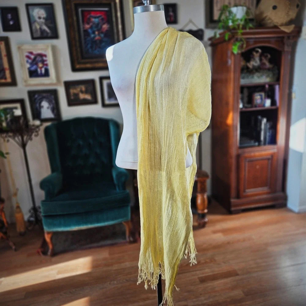 Scarf G Brand Yellow Lightweight Fringe Wrap Shawl Oversized Sheer Boho 78x32